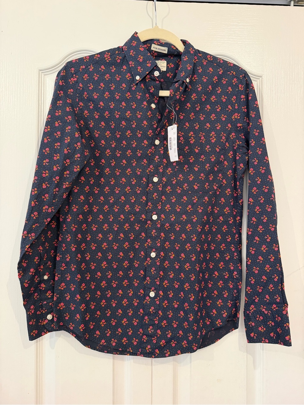J.Crew Mens Shirt XS Slim Fit Floral Button Down Navy Collared Long Sleeve